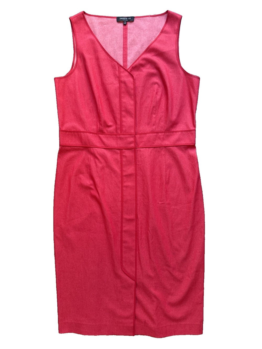 Lafayette 148 New York Red Dress Sz 12 Sleeveless Zip Front Stretch Cotton Knee